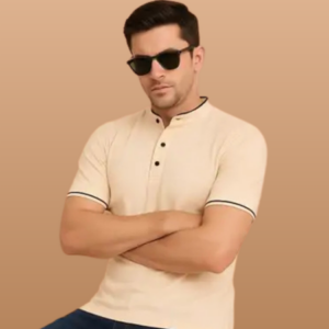 Mandarian Collar Polo T-Shirt – Lite Orange