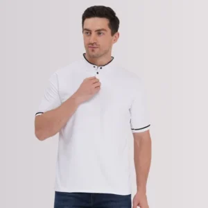 Mandarian Collar Polo T-Shirt – White