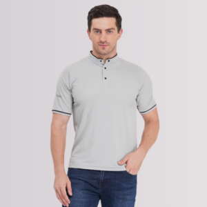 Mandarian Collar Polo T-Shirt – Grey