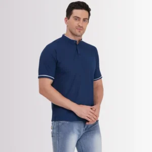 Mandarian Collar Polo T-Shirt – Blue
