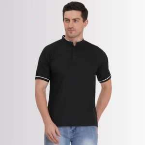 Mandarian Collar Polo T-Shirt – Black