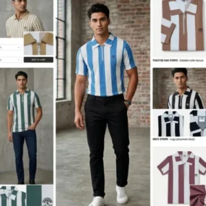 Heavy Mario Stripped Half Sleeves Men's Collar Tshirt | M, L,XL