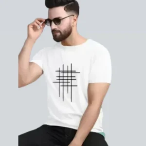 Men’s Half Sleeve Zigzag Print Cotton T-Shirt | White Stylish Printed T-Shirt Wholesale