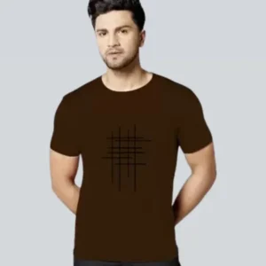 Men’s Half Sleeve Zigzag Print Cotton T-Shirt | Coffe Stylish Printed T-Shirt Wholesale