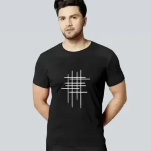 Men’s Half Sleeve Zigzag Print Cotton T-Shirt | Black Stylish Printed T-Shirt Wholesale