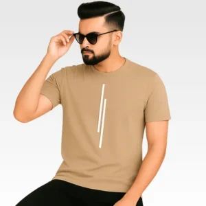 Men’s Half Sleeve Printed Cotton T-Shirt | Beige Stylish Printed T-Shirt Wholesale