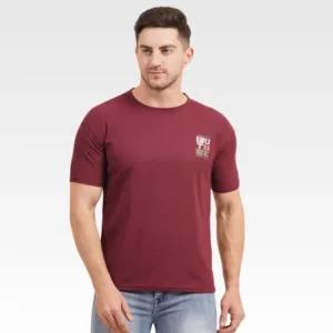 Men’s Half Sleeve Maroon Printed Cotton Matty T-Shirt | Printed Matty T-Shirt