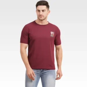 Men’s Half Sleeve Maroon Printed Cotton Matty T-Shirt | Printed Matty T-Shirt Wholesale
